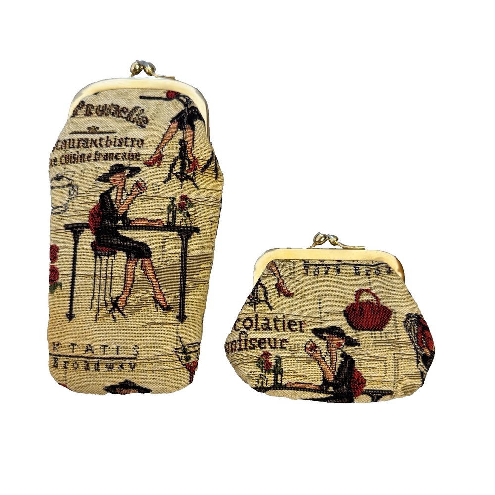 Tapestry Glass Pouch and Coin Purse Set With Elegant French Scene